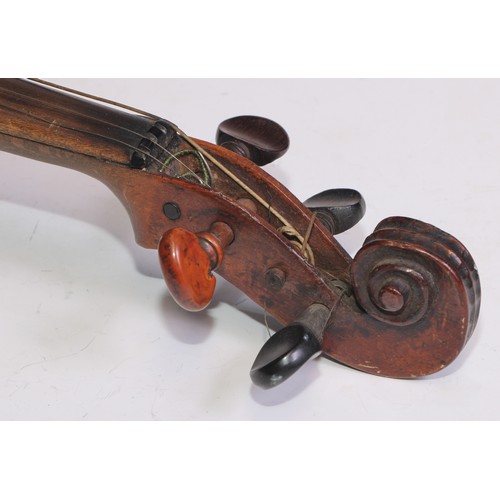 1370 - A violin, the two piece back 35cm long excluding button, 58cm long overall, 19th century