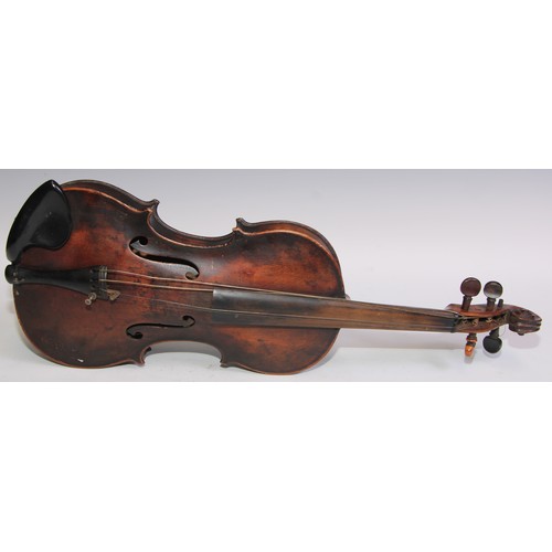 1370 - A violin, the two piece back 35cm long excluding button, 58cm long overall, 19th century