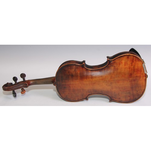 1370 - A violin, the two piece back 35cm long excluding button, 58cm long overall, 19th century