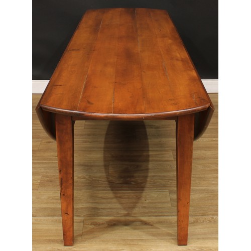 1613 - A George III style cherry wake table, oval top with fall leaves, tapered square legs, 77cm high, 228... 