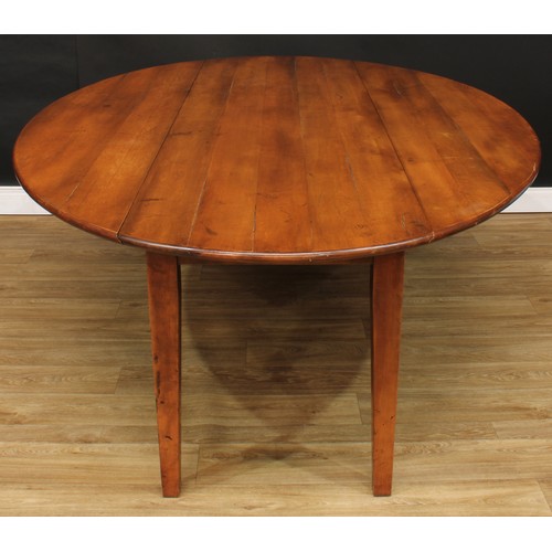 1613 - A George III style cherry wake table, oval top with fall leaves, tapered square legs, 77cm high, 228... 