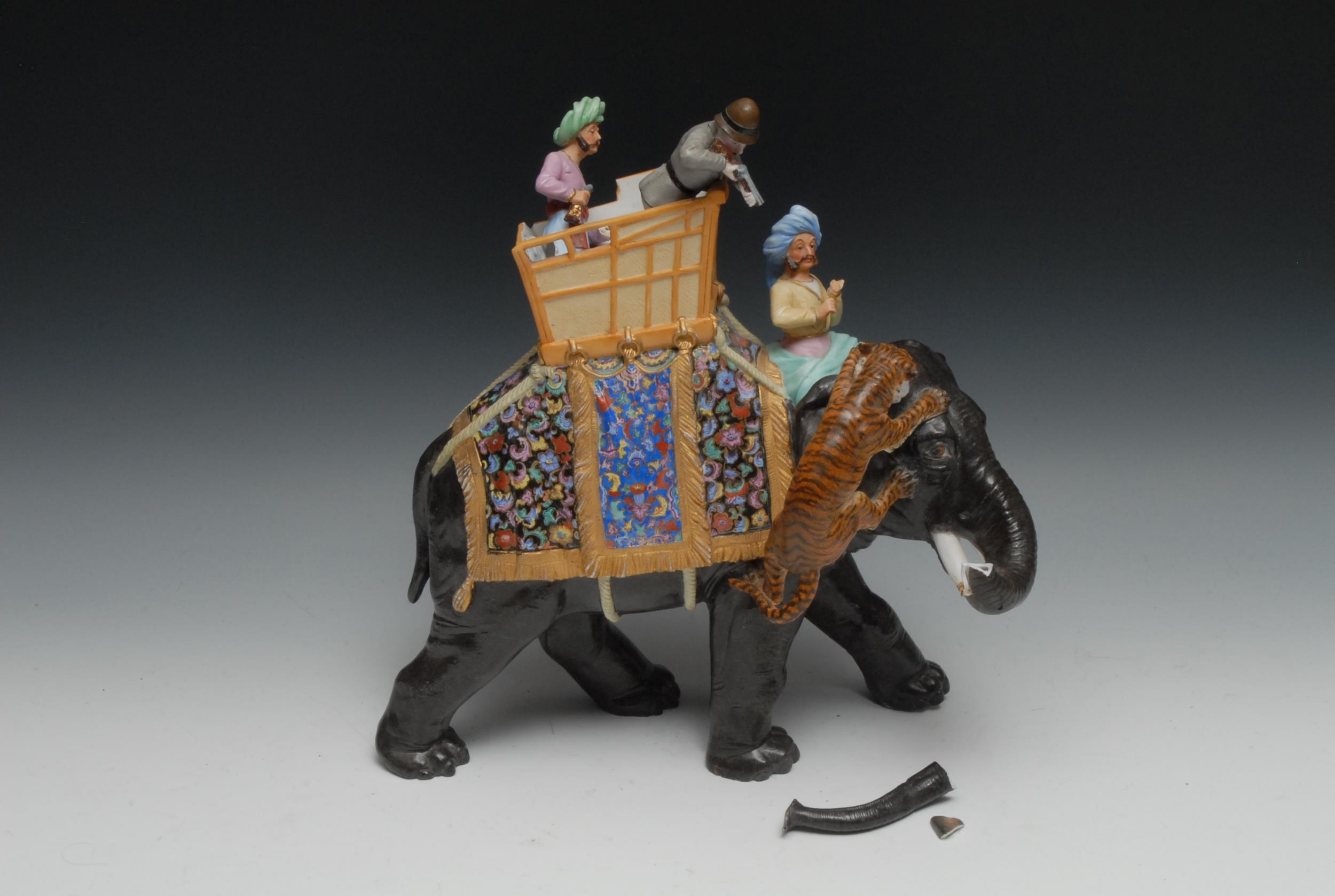 An Ernst Bohne Söhne porcelain model, Tiger Hunting, 34cm high, model ...