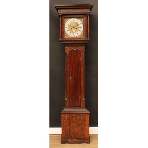 2133 - An 18th century oak longcase clock, 30cm square brass dial inscribed John Wyld, Nottingham, silvered... 