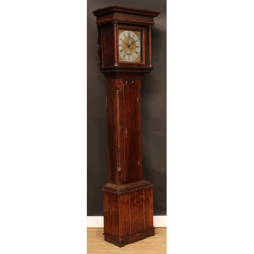 2133 - An 18th century oak longcase clock, 30cm square brass dial inscribed John Wyld, Nottingham, silvered... 