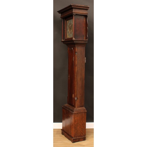 2133 - An 18th century oak longcase clock, 30cm square brass dial inscribed John Wyld, Nottingham, silvered... 