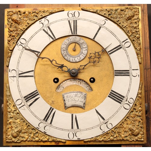 2133 - An 18th century oak longcase clock, 30cm square brass dial inscribed John Wyld, Nottingham, silvered... 