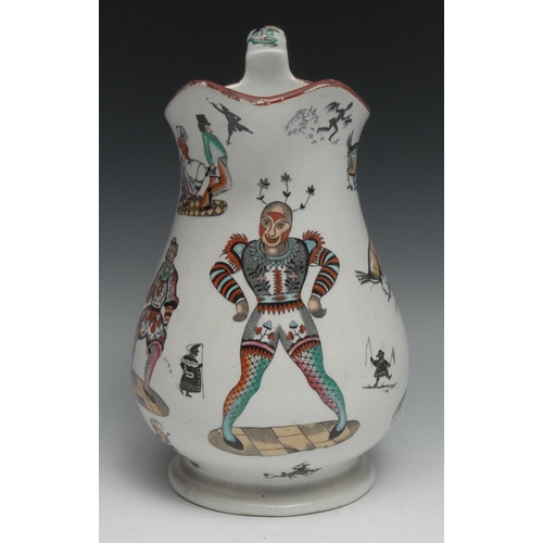 537 - Cock Fighting - an Elsmore and Forster puzzle jug, transfer printed with harlequins, A Set To, A Kno... 