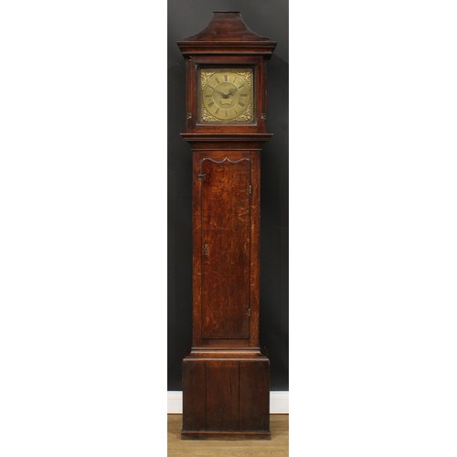 2132 - An 18th century oak longcase clock, 25cm square brass dial inscribed John Voyce, Deane, Roman and su... 