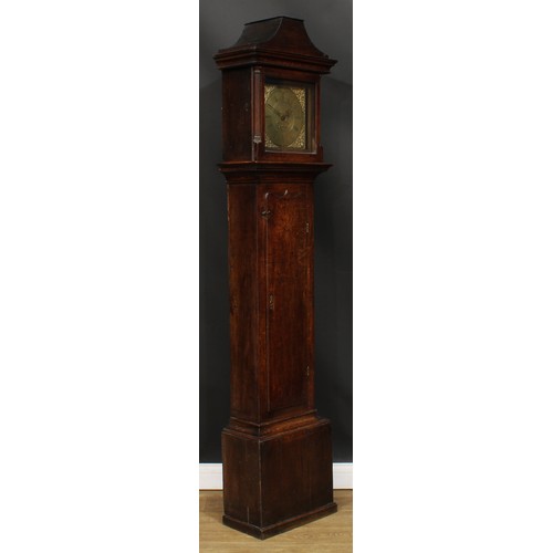 2132 - An 18th century oak longcase clock, 25cm square brass dial inscribed John Voyce, Deane, Roman and su... 