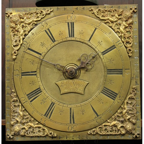 2132 - An 18th century oak longcase clock, 25cm square brass dial inscribed John Voyce, Deane, Roman and su... 