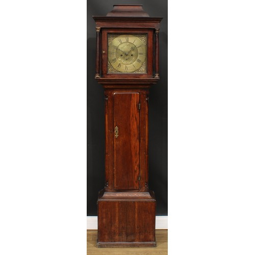 2124 - A George III oak longcase clock, 30.5cm square brass dial inscribed Ramsbottom, Hallgreen, Roman and... 