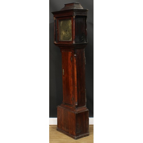 2124 - A George III oak longcase clock, 30.5cm square brass dial inscribed Ramsbottom, Hallgreen, Roman and... 