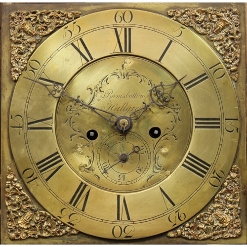 2124 - A George III oak longcase clock, 30.5cm square brass dial inscribed Ramsbottom, Hallgreen, Roman and... 