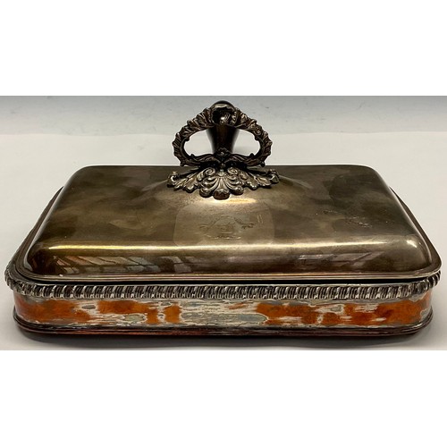 34 - Matthew Boulton - a  Regency Old Sheffield Plate rounded rectangular toasted cheese dish, leafy loop... 