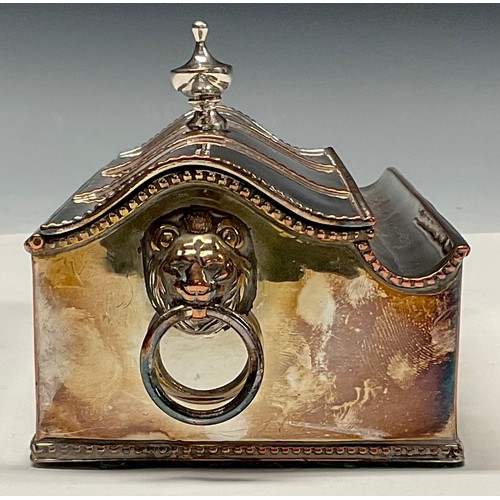 57 - A George III Old Sheffield Plate treasury inkstand, hinged serpentine cover with urnular finial, enc... 