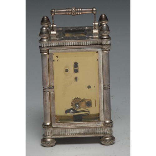 85 - A 20th century silver miniature carriage clock, the 3.5cm dial with  Roman numerals, inscribed Chas ... 