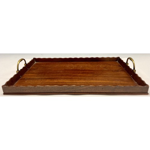 1625 - A 19th century oak two-section cutlery box, 36cm long, c.1850;  a mahogany gallery tray, wavy sides,... 