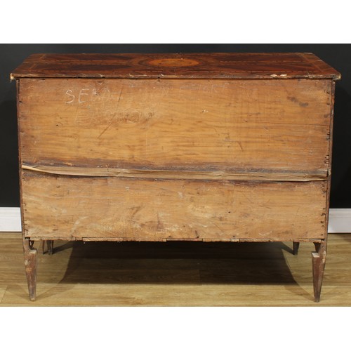 1651 - A late 18th century North Italian walnut and marquetry commode, rectangular top above three long dra... 