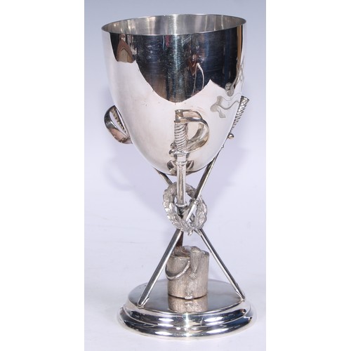 73 - Military Interest - an early 20th century E.P.N.S presentation goblet, engraved with crossed bugles,... 