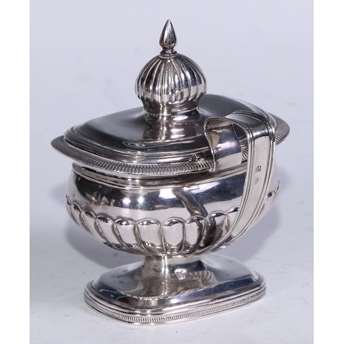 80 - A 19th century Dutch silver half-fluted boat shaped pedestal condiment set, comprising a mustard and... 