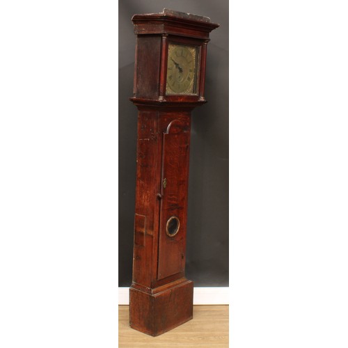 2118 - A George III Chesterfield, Derbyshire oak longcase clock, 28cm square brass dial inscribed Joseph At... 