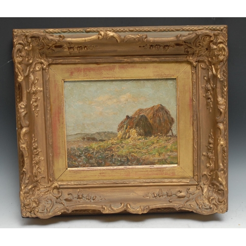 1232 - Scottish School (19th century)
Haystacks
signed Alt K, oil on board, 19cm x 24.5cm; another, Cattle ... 