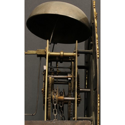 2128 - An 18th century Derbyshire oak longcase clock, 28cm square brass dial inscribed Whitehurst, Derby, R... 