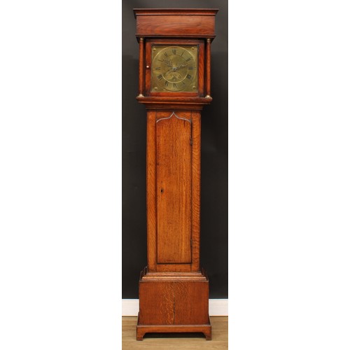 2123 - A George III oak longcase clock, 28cm square brass dial inscribed with Roman and subsidiary Arabic n... 