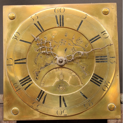 2123 - A George III oak longcase clock, 28cm square brass dial inscribed with Roman and subsidiary Arabic n... 