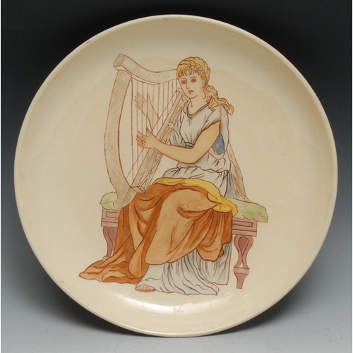 487 - A Mintons Aesthetic Movement charger, decorated in the Grecian Revival taste with a Classical muse p... 