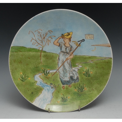 483 - A Minton Aesthetic Movement circular plaque, painted after Walter Crane with Little Bo Peep, 25.5cm ... 