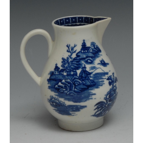 658 - A Worcester Cormorant pattern sparrow beak jug, cell border, 9.5cm high, c.1770