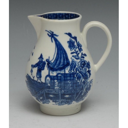 658 - A Worcester Cormorant pattern sparrow beak jug, cell border, 9.5cm high, c.1770