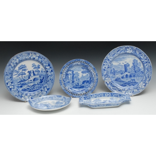 526 - A Spode Lucano pattern circular plate, 25cm diam, impressed mark, c.1820;  others, Tower pattern, c.... 