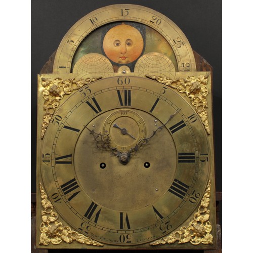 2116 - A 19th century oak, mahogany and marquetry longcase clock, 33.5cm arched brass dial inscribed Thos F... 