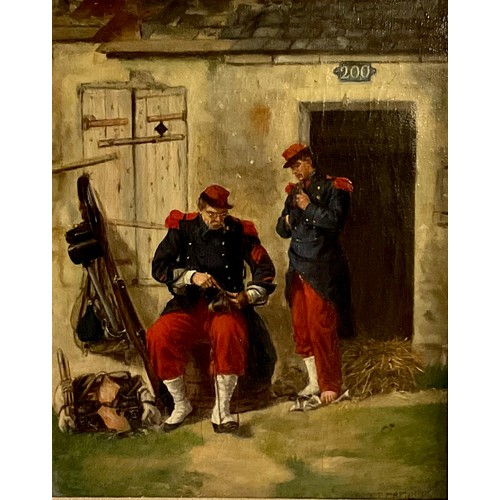 1220 - P Martin (early 20th century)
French Soldiers at Rest
signed, dated '18, oil on canvas, 26cm x 21cm