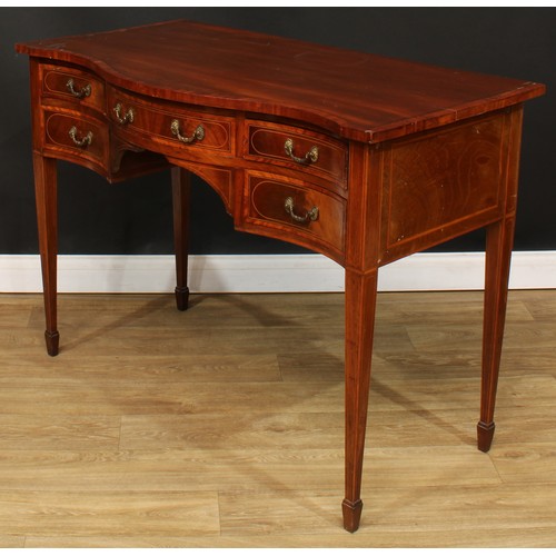 1832 - A Sheraton Revival satinwood crossbanded mahogany serpentine serving table, slightly oversailing top... 