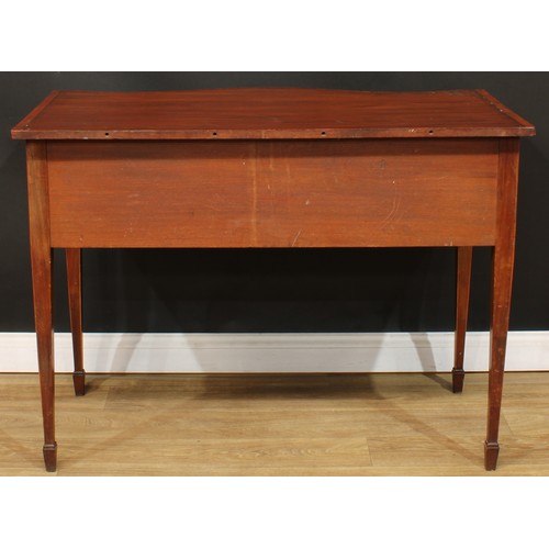 1832 - A Sheraton Revival satinwood crossbanded mahogany serpentine serving table, slightly oversailing top... 