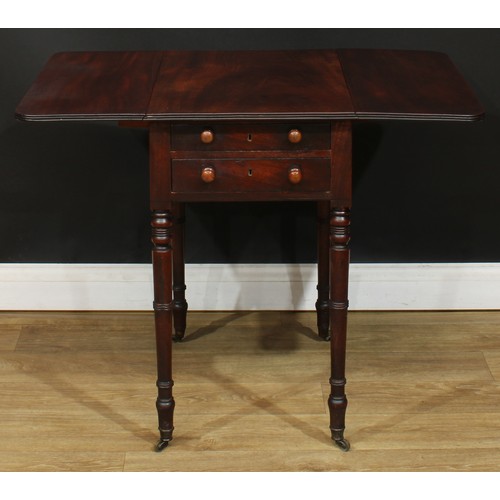 1764 - A Regency mahogany Pembroke table, of small proportions, rounded rectangular top with reeded edge an... 