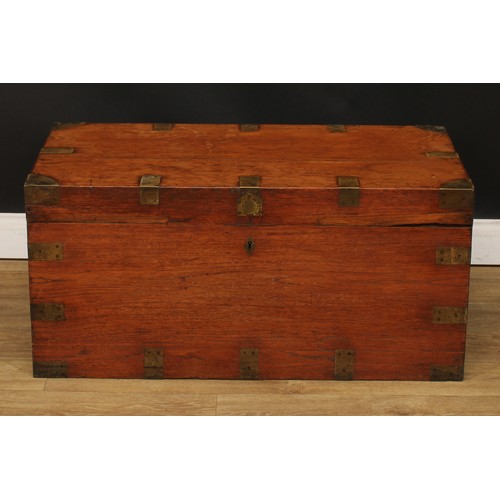 1407 - A 19th century brass mounted camphor military campaign chest or trunk, hinged top, carry handles to ... 