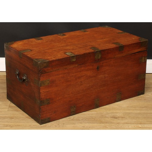 1407 - A 19th century brass mounted camphor military campaign chest or trunk, hinged top, carry handles to ... 