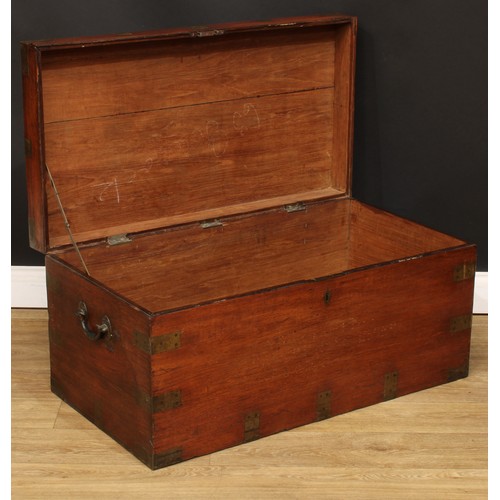 1407 - A 19th century brass mounted camphor military campaign chest or trunk, hinged top, carry handles to ... 