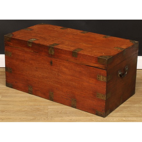 1407 - A 19th century brass mounted camphor military campaign chest or trunk, hinged top, carry handles to ... 