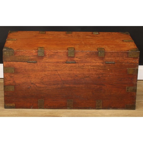 1407 - A 19th century brass mounted camphor military campaign chest or trunk, hinged top, carry handles to ... 