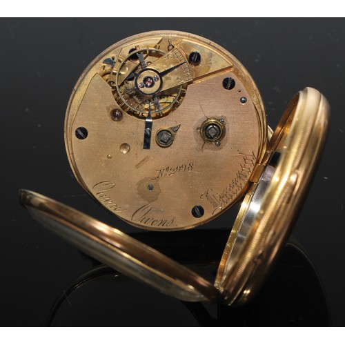 405 - A Victorian 18ct gold open face pocket watch, Owen Owens, 4 South Castle Street, Liverpool, white en... 