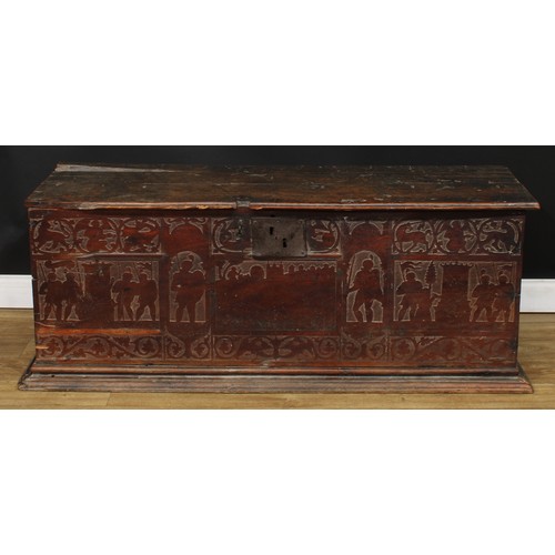 1401 - A 16th century Italian cedar or cypress cassone or chest, possibly Umbria or Venice, hinged cover, t... 