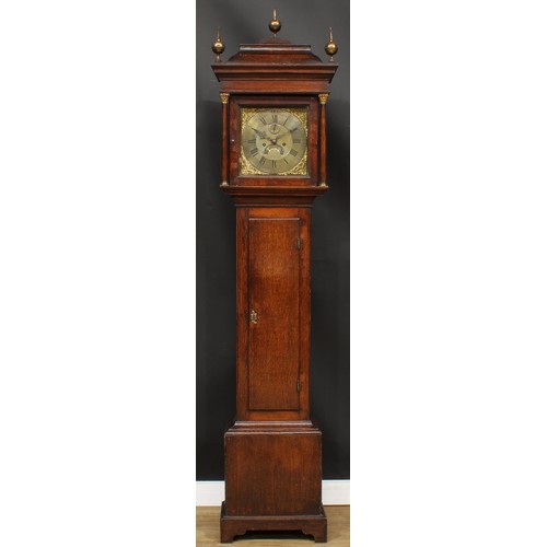 2121 - A George III oak longcase clock, 28.5cm square brass dial inscribed G Hallifax, Doncaster, Roman and... 