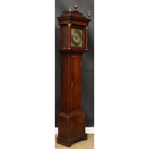 2121 - A George III oak longcase clock, 28.5cm square brass dial inscribed G Hallifax, Doncaster, Roman and... 