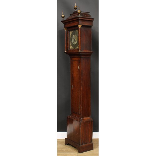 2121 - A George III oak longcase clock, 28.5cm square brass dial inscribed G Hallifax, Doncaster, Roman and... 