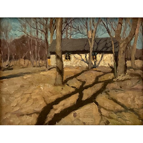 1236 - T Thomson
McKenzies Cabin, Near Lake Garry, Canada
inscribed to verso, oil on board, 22.5cm x 30cm